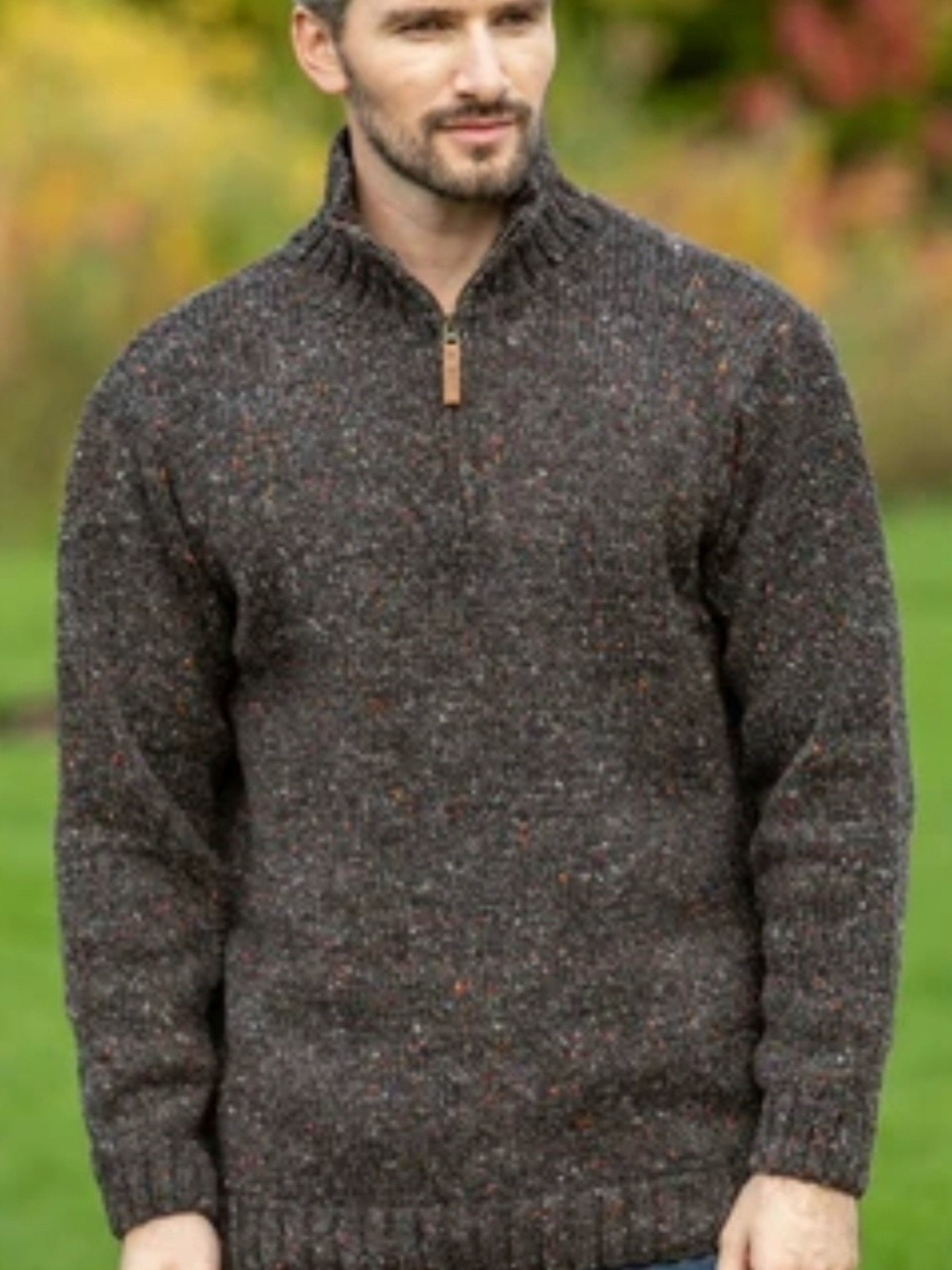 Croft & Barrow UNISEX Brown Flecked Half-Zip Wool Sweater